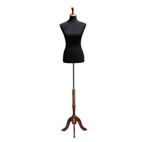 Ledrem Female Dress Form Mannequin Size 6-8 Small, Plastic Torso with Black Stretch Cotton Cover and Wooden Tripod Stand, for Apparel, Scarf, Jewelry Display, Room Decoration, School Training Sewing
