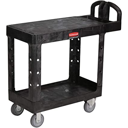 Rubbermaid FG450500 Black 500 lbs Capacity Utility Cart with Two Shelves