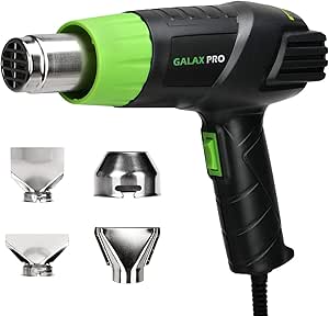 GALAX PRO Pistolet à air chaud, 2 000 W, deux niveaux de température et débit d'air réglables (350 ℃ 250 L/min, II : 550 ℃ 500 L/min) avec 4 embouts, double protection