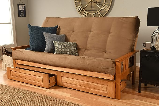 Kodiak Furniture Monterey Queen-size Futon, Storage Drawers, Butternut Finish with Suede Peat Mattress