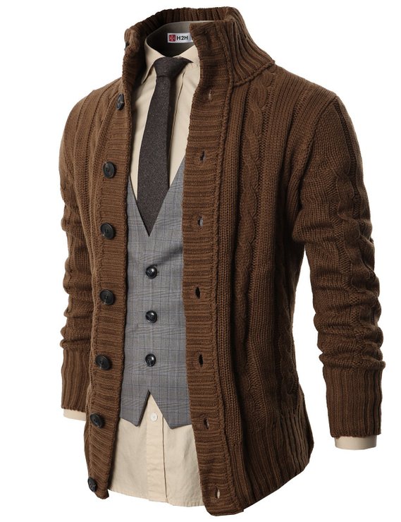 H2H Mens Premium Various Styles Twisted Knit Cardigan Sweater with Button Details