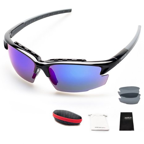 Shieldo Polarized Sports Sunglasses with Interchangeable Lenses and Tr90 Frame