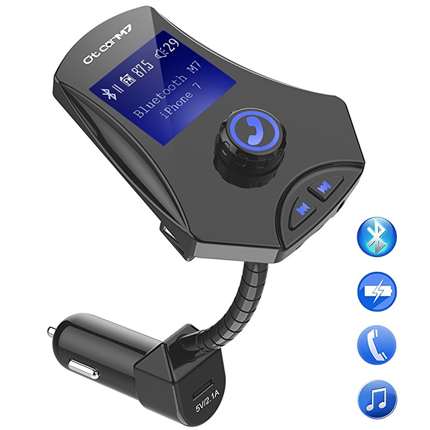 Bovon FM Transmitter, Bluetooth Receiver [3 USB Car Charger Ports] Wireless In-Car [Flexible Hose Design] Mp3 Player Radio Adapter Hands-free