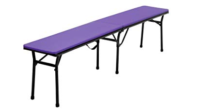 COSCO 6 ft. Indoor Outdoor Center Fold Tailgate Bench with Carrying Handle, Purple Bench Top, Black Frame, 2-pack