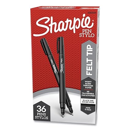 Sharpie Fine Point Pens, 0.8 Millimeter Tip, Black, Pack of 36