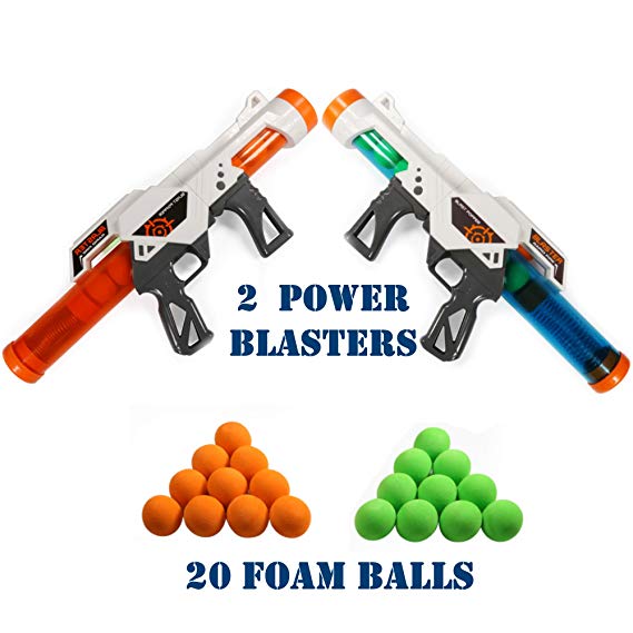 Happy Gross Power Popper Toy Gun Dual Battle Pack, Foam Ball Air Powered Shooter Toy Guns, Great for Indoor / Outdoor Role Play Or Kids Parties