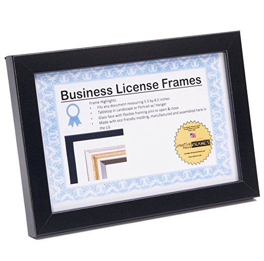 CreativePF [5.5x8.5bk] Black Business License Certificate Frames for Professionals Holds 5.5 by 8.5-inch Self Standing Easel Back with Hanger