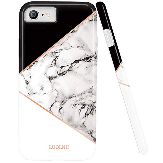 iPhone 8 Case,iPhone 7 Case,LUOLNH Marble Design Slim Shockproof Flexible Soft Silicone Rubber TPU Bumper Cover Skin Case for iPhone 7/iPhone 8 4.7 inch -Geometric Black