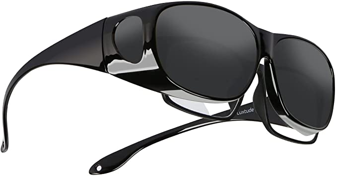 Luxtude Fit Over Wraparound Day & Night Sunglasses for Men and Women, 100% UV Protection Polarized Lens Wear Over Eyeglasses