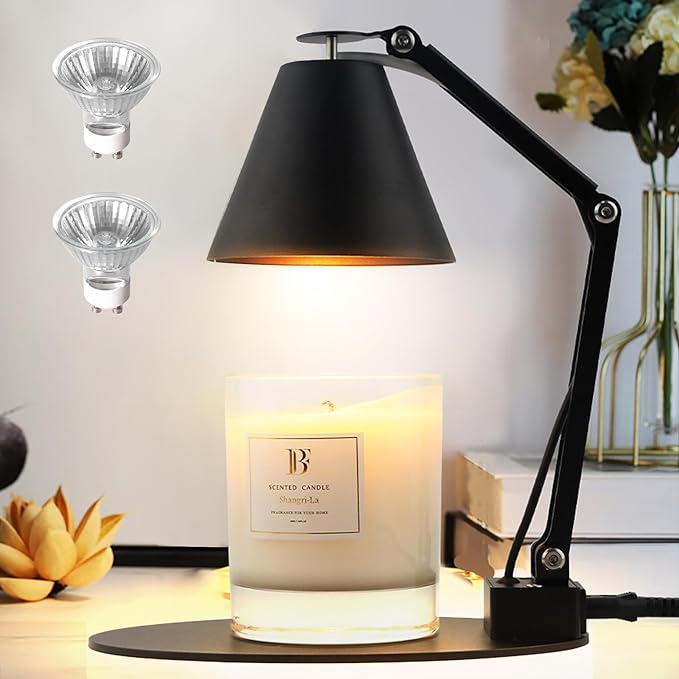 Candle Warmer Lamp, Dimmable Candle Warmer Lamp with Timer, Foldable Candle Warmer Lantern with Height Adjustable, Metal Candle Warmer Lamp for Jar Candles with 2 * 50w Bulbs for Home Decor