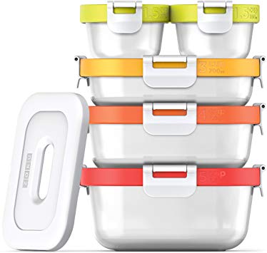 Zoku Neat Stack 11-Piece Food Storage Set, Color-Coded Nesting Containers with Innovative Freezer Pack and Leak-Proof Lids, Microwave, Freezer and Dishwasher Safe