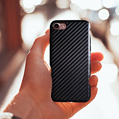 iPhone 7 Carbon Case, NeWisdom Premium Slim Business Style Soft Rubberized Cover Carbon Fiber Case for Apple iPhone7 – Black