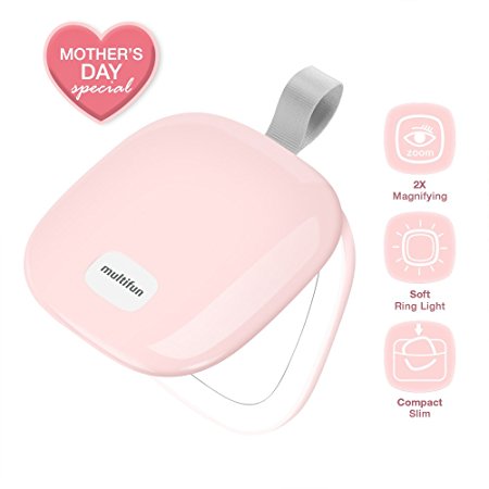 Compact Mirror, multifun Rechargeable Makeup Mirror with Light, Portable Vanity Mirror with Adjustable LED Brightness and Angles, 2-Sided Folding Travel Mirror, Magnifying Cosmetic Mirror for Purse