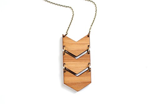 Geometric Bamboo Wood Triple Chevron Necklace