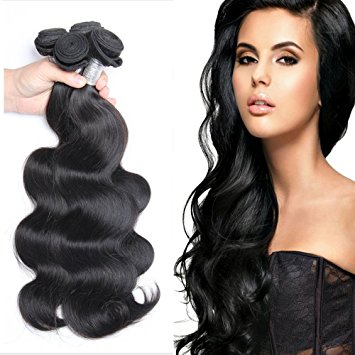 Guangxun Hair Brazilian Body Wave 3 Bundles 14 16 18inches Full Head,7A 100% Unprocessed Virgin Remy Human Hair Weave Extensions Natural Black Color