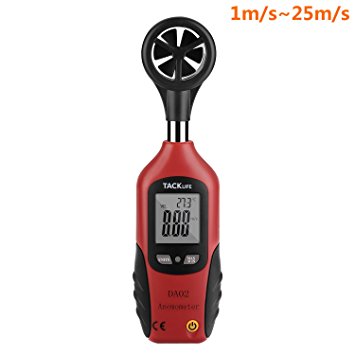 Tacklife DA02 Digital Anemometer Mini LCD Wind Speed Gauge Air Flow Speed Meter & Thermometer with Vane Sensor