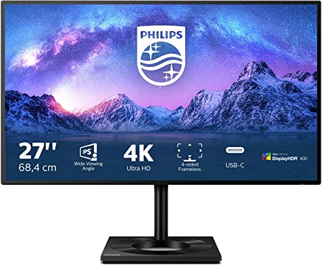 Philips 279C9-27 Inch 4K Monitor, 60Hz, 5ms, IPS, USB-C Dock, HDR400, AMD FreeSync, Height adjust, Speakers (3840 x 2160, 400 cd/m², HDMI/DP/USB-C/USB 3.2)