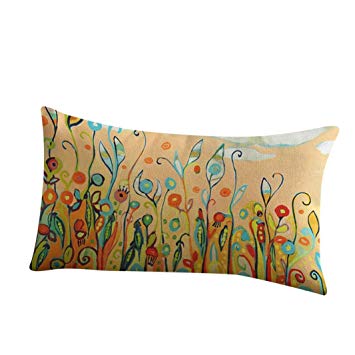 Bokeley Pillow Case, Cotton Linen Rectangle Flowers Birds Print Decorative Throw Pillow Case Bed Home Decor Cushion Cover (D)