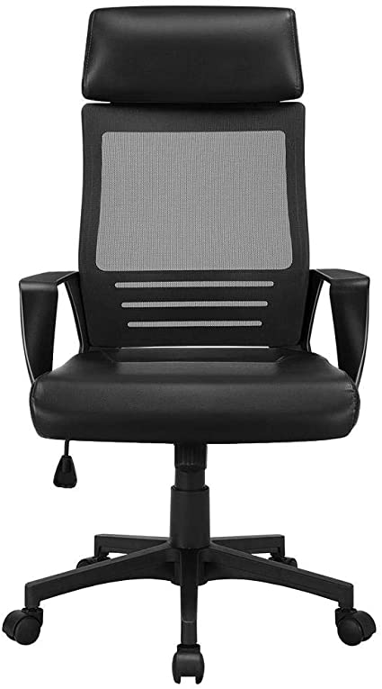 Yaheetech Executive Office Chair Ergonomic Mesh Computer Chair Adjustable Desk Chair with Lumbar Support and PU Leather Paded Seat