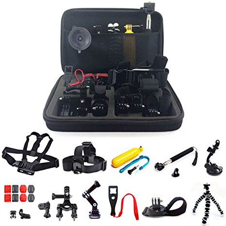 GPCT 26-in-1 Mount Accessory Kit for GoPro Hero 1/2/3/3 /4/5 Camera (Go Pro Filming Essentials for Quality Video Recording, Includes Carrying Case, Head Mount, Tripod, Arm, Handlebar Mount, and More)