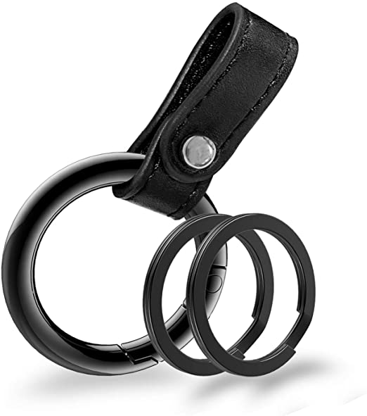 Idakekiy Zinc Alloy Key Rings Attach Leather Part Button Key Clip Function Car Key Chain for Men and Women Black Nickel