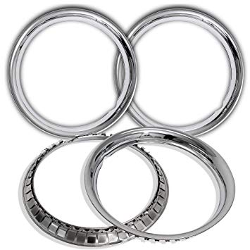 4 Pc Set New 15" Chrome Steel Wheel Trim Rings Beauty Glamour Rim Edge Bands