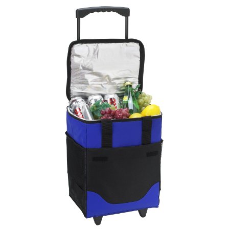Picnic at Ascot 32 Can Collapsible Rolling Insulated Cooler - Royal Blue