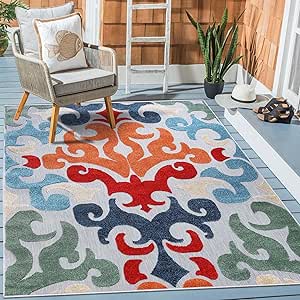 Superior Aldaine Indoor Outdoor Area Rug, Perfect for Patio, Poolside, Backyard, Playroom, Kitchen, Bedroom, Dining Room, Entryway, Mudroom, Vintage Damask Floor Cover, 4' x 6', Multicolor