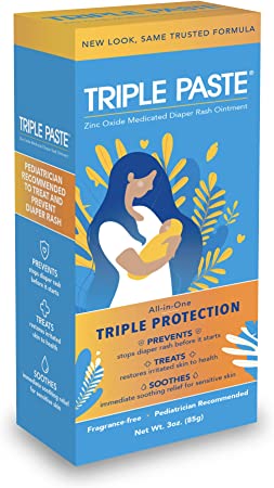 Triple Paste Diaper Rash Cream, Hypoallergenic Medicated Ointment for Babies, 3 oz