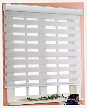 Custom Cut to Size , [Winsharp Basic , grey , W 27 x H 47 (Inch)] Horizontal Window Shade Blind Zebra Dual Roller Blinds