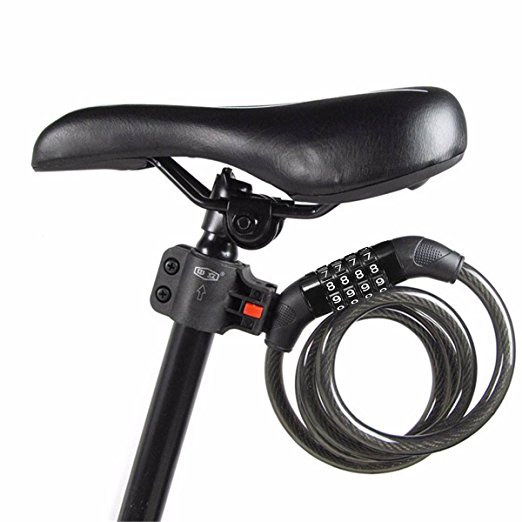 OUTERDO Bike Lock - Self Coiling MTB Bicycle Lock - Anti-theft Cycling Cable Combination Lock - 1 Meter