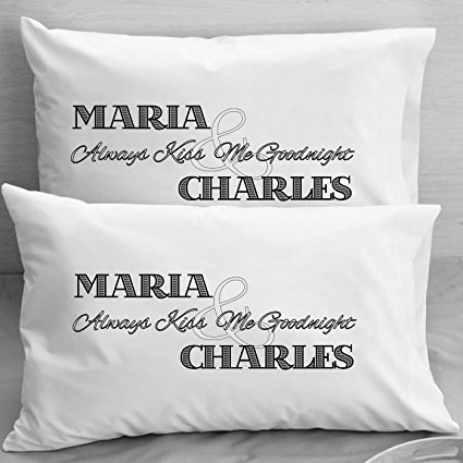 Personalized Pillowcases - Boyfriend Girlfriend Newlyweds - Couples "Always Kiss Me Goodnight" Gift Wedding, Anniversary, Romantic Gift Idea for Couples.
