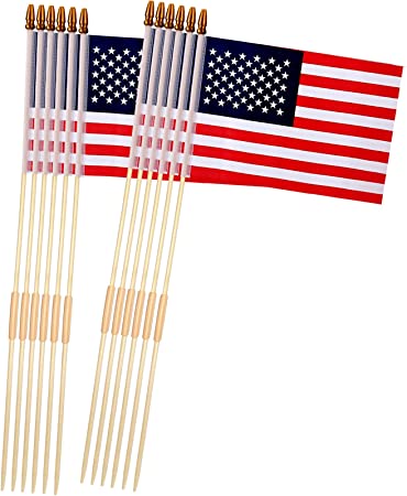 12 Pack 8x12 Inch American Flags on Stick, American Flags, USA Stick Flag with Handheld and Grounded Multi-Purpose Flagpole Design for Memorial Day, 4th of July, Veterans Day