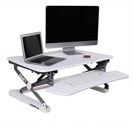 FlexiSpot 35" Wide Platform Height Adjustable Standing Desk, Removable Keyboard Tray, White (M2W)