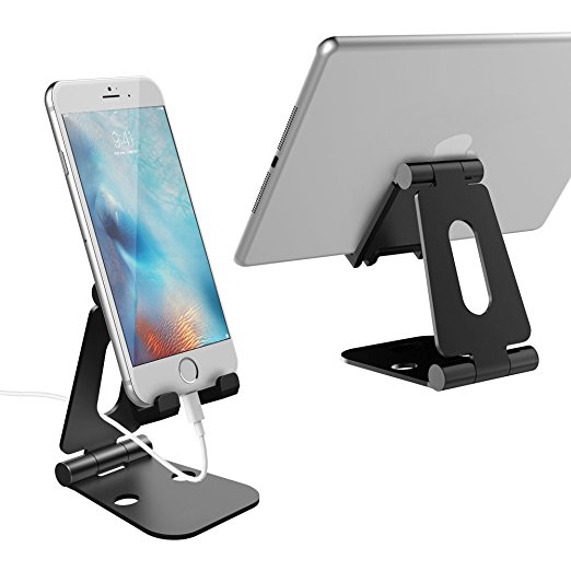Foldable Aluminum Stand for iPhones, iPad, Nintendo Switch, GTIMES™ Adjustable Phone Stand Holder, (Black)