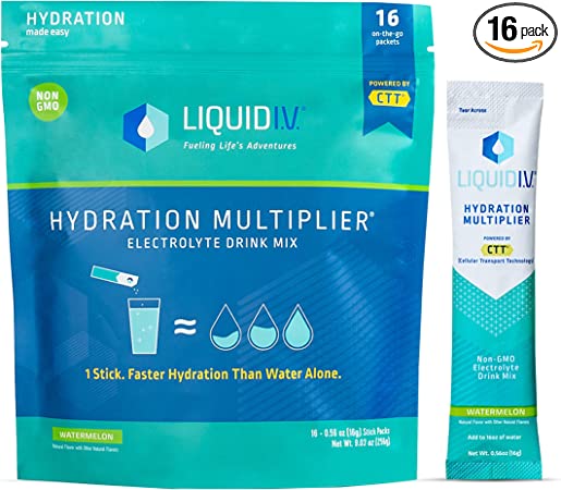 Liquid I.V. Hydration Multiplier - Watermelon - Hydration Powder Packets | Electrolyte Drink Mix | Easy Open Single-Serving Stick | Non-GMO | 16 Sticks