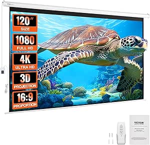 VEVOR Motorized Projector Screen, 120 inch 16:9 4K 1080 HD Electric Projector Screen, Automatic Projection Screen with Remote Control, Wall Mount Movie Screen for Family Home Office Theater