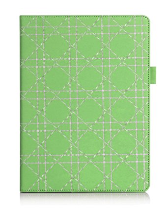 [Luxurious Protection] iPad Air 2 Case, FYY Premium Leather Case Smart Auto Wake/Sleep Cover with Velcro Hand Strap, Card Slots, Pocket for iPad Air 2 Green Pattern