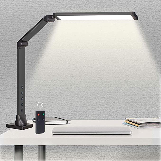 ABRRLO LED Desk Lamp with Clamp,Metal Swing Arm Folding Task Lamp 10W Eye-Care Dimmable Office Light with Touch Control, Remote Control , Memory Function, Highly Adjustable Work Light