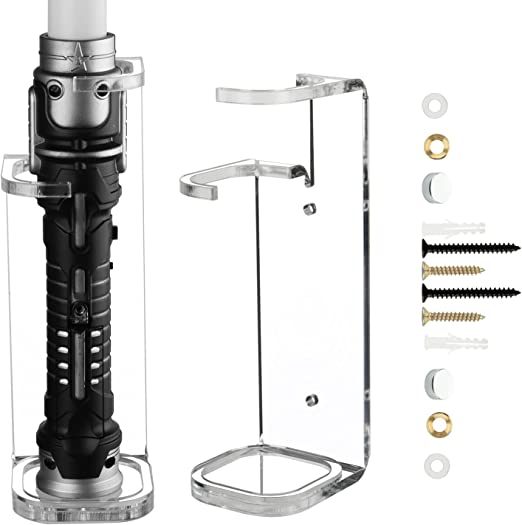 Cosmos 1 Pc Lightsaber Wall Mount Stand Light Saber Display Rack Wall Holder, Acrylic Lightsaber Display Stand Lightsabers Holder Compatible with Most Lightsabers- Screw Hardware Included (Transparent Clear - 5 cm Dia.)