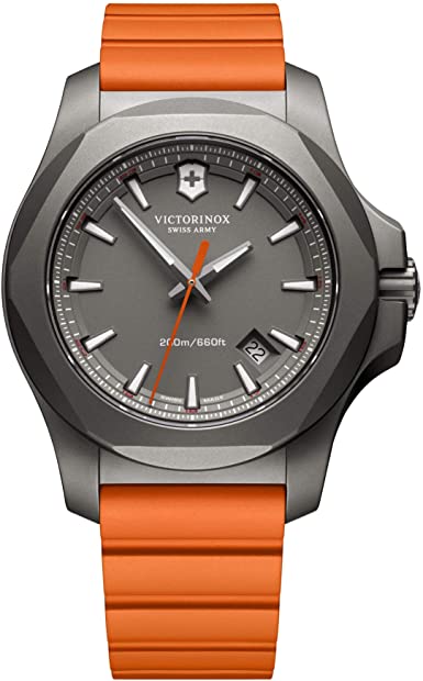 Victorinox Swiss Army I.N.O.X. Gray Dial Mens Orange Rubber Mens Watch 241758