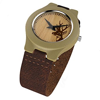 Best Bamboo Wooden Watch For Men & Women By Zehrico-Top Quality Automatic, Quartz Wristwatch-Brown Natural Analog Bracelet/Jewelry Watch With Engraved Deer-Anniversary, Graduation, Birthday Gift Idea