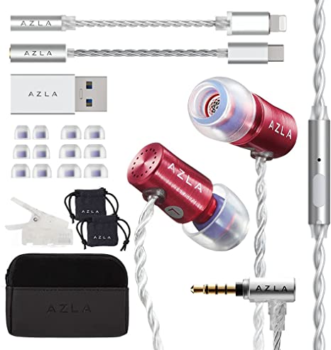 AZLA AZEL Edition G (Red) Wired in-Ear Earbud Headphones with MIC, 3.5mm Jack, 170cm Strong Cable, Lightning to 3.5mm Jack Adapter, USB-C to 3.5mm Jack Adapter, USB-A to USB-C Converter (Red)