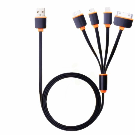 Multi Charger, J2CC 39" Multi USB Charger Cable,J2CC Premium Quality 4 in 1 Multiple USB Charging Cable Adapter Connector with 8 Pin Lighting / 30 Pin / Micro USB 2.0 / Micro USB 3.0 Ports for All iPhone, All iPad, iPod touch 5th Gen, iPod Nano 7th Gen, Galaxy S2, S3, S4,Amazon Kindle,mp3,mp4,Power Bank,Car Charger, and More(Black Orange)