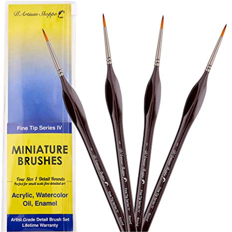 #1 Round Detail Paint Brush Set. Miniature Brushes for Detailing Art for Acrylic Watercolor Oil - Models, Airplane Kits, Craft, Rock Painting Artist Supplies. Tiny Paintbrush Fine Tip Series