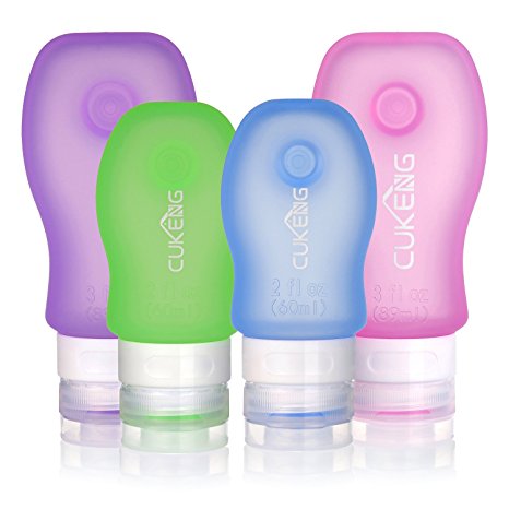Travel Bottles, Leak Proof Squeezable and Refillable Suction Cup Silicone Travel Toiletry Containers Set with Zipper Bag, Holds for Lotion, Cond, Shamp, Soap etc. (2OZ & 3OZ, 4Bottles)