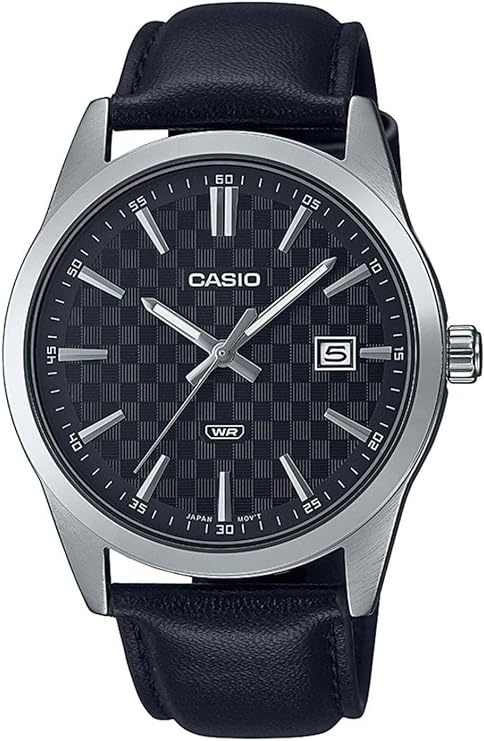 Casio MTP-VD03L-1A Men's Standard Black Leather Band Black Dial 3-Hand Analog Watch