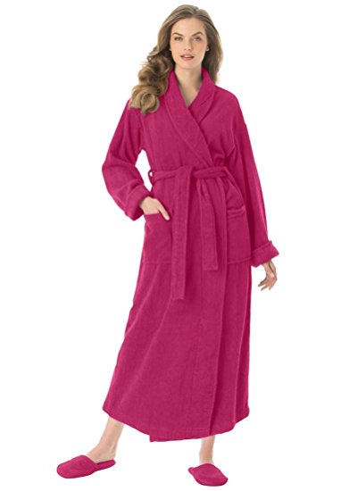 Dreams & Co. Women's Plus Size Long Terry Robe With Free Matching Slippers