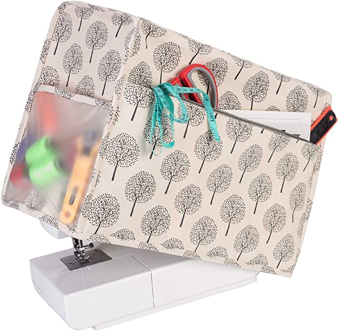 Yarwo Sewing Machine Cover, Cotton Canvas Dust Cover with Pockets for Most Standard Sewing Machines and Accessories, Tree