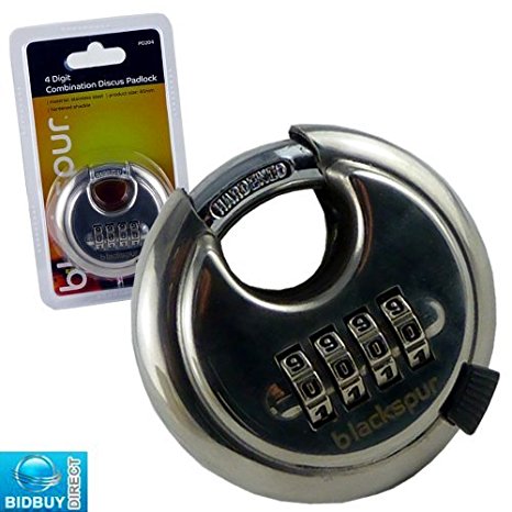 BRAND NEW - 4 DIGIT COMBINATION DISCUS STAINLESS STEEL PADLOCK - HARDENED STEEL SHACKLE - HEAVY DUTY 65MM - RUST & WEATHER RESISTANT - SECURE HOME, GARDEN SHED, GARAGE, MULTI-PURPOSE